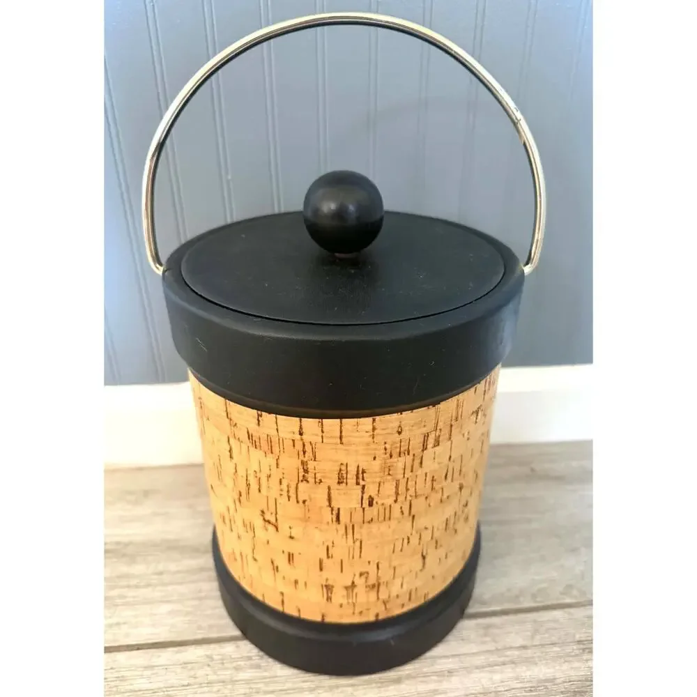 Vintage Kraftware NY Cork & Leather Ice Bucket – Mid Century Modern Barware EUC